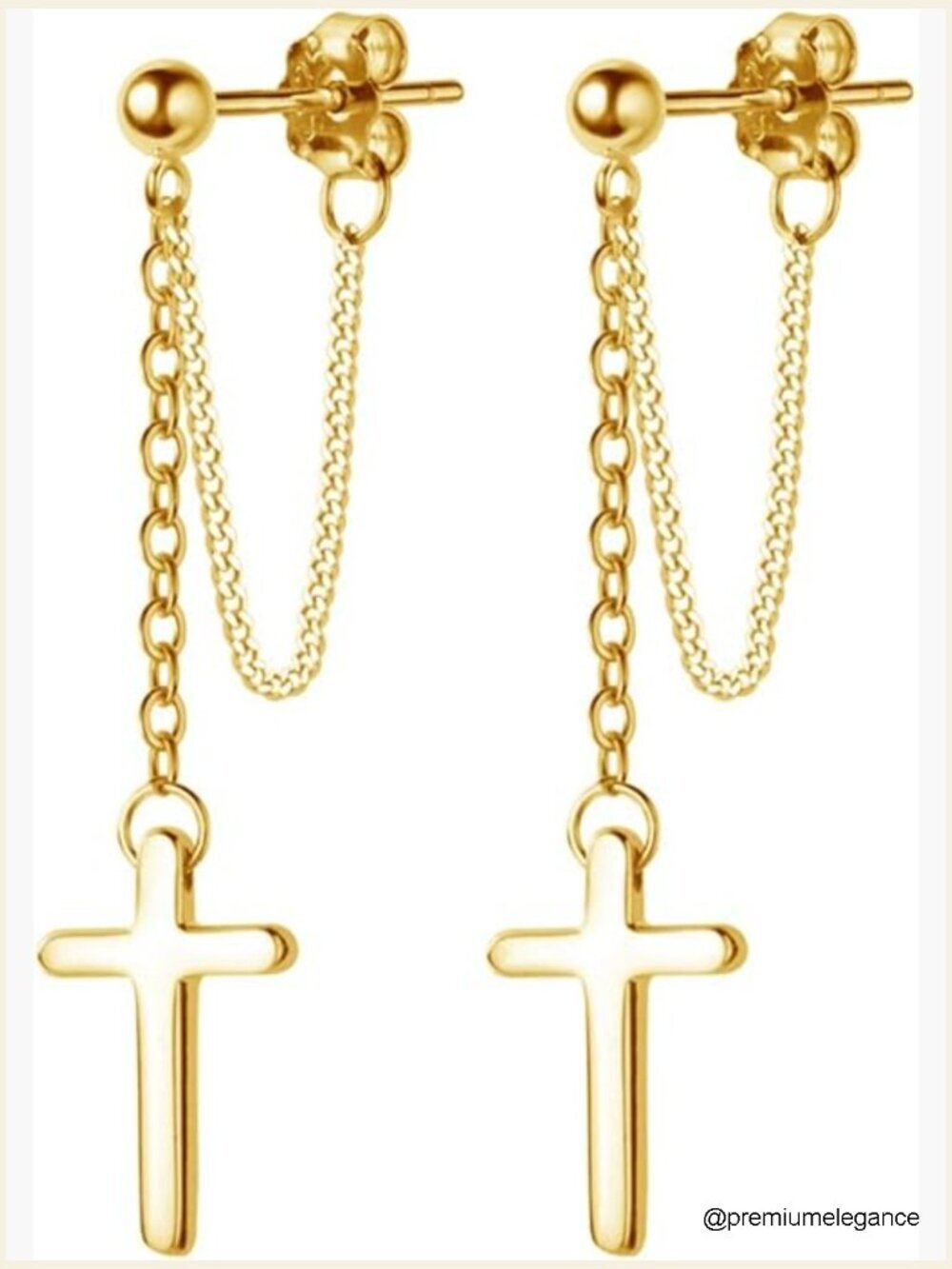 Cross Dangle Drop Earrings 925 Sterling Silver Chain Dropping Punk Ball Studs